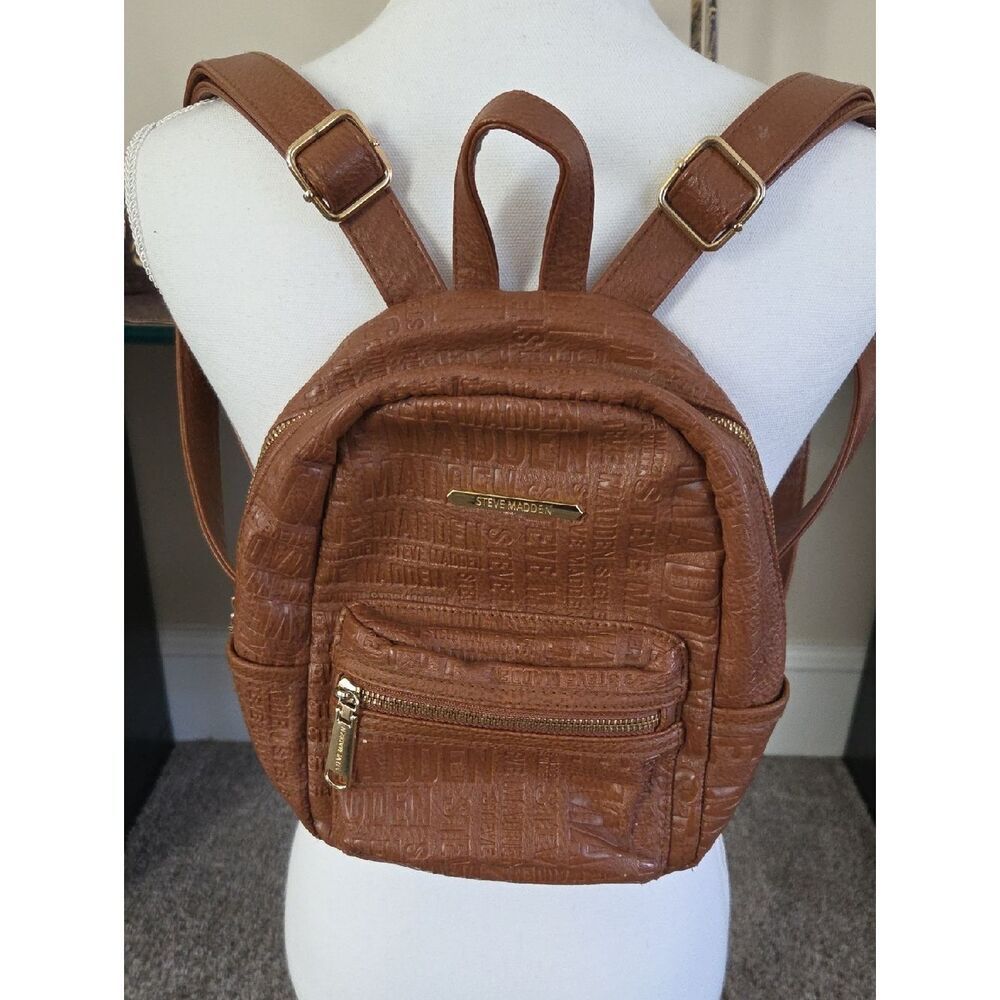 Steve Madden Brown Mini Backpack with Embossed Logo